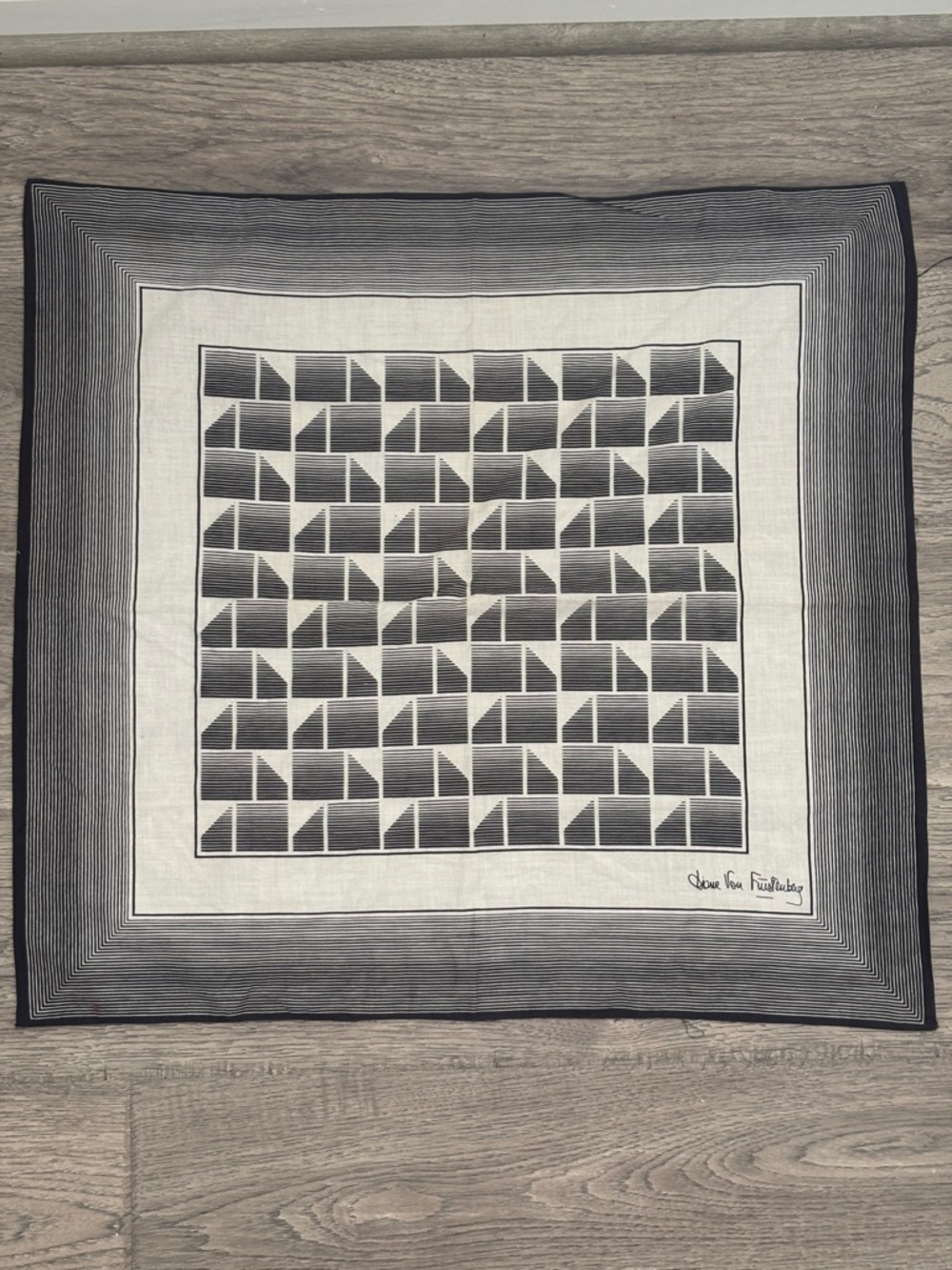 Diane Von Furstenberg Black and White Geometric Cotton Scarf
